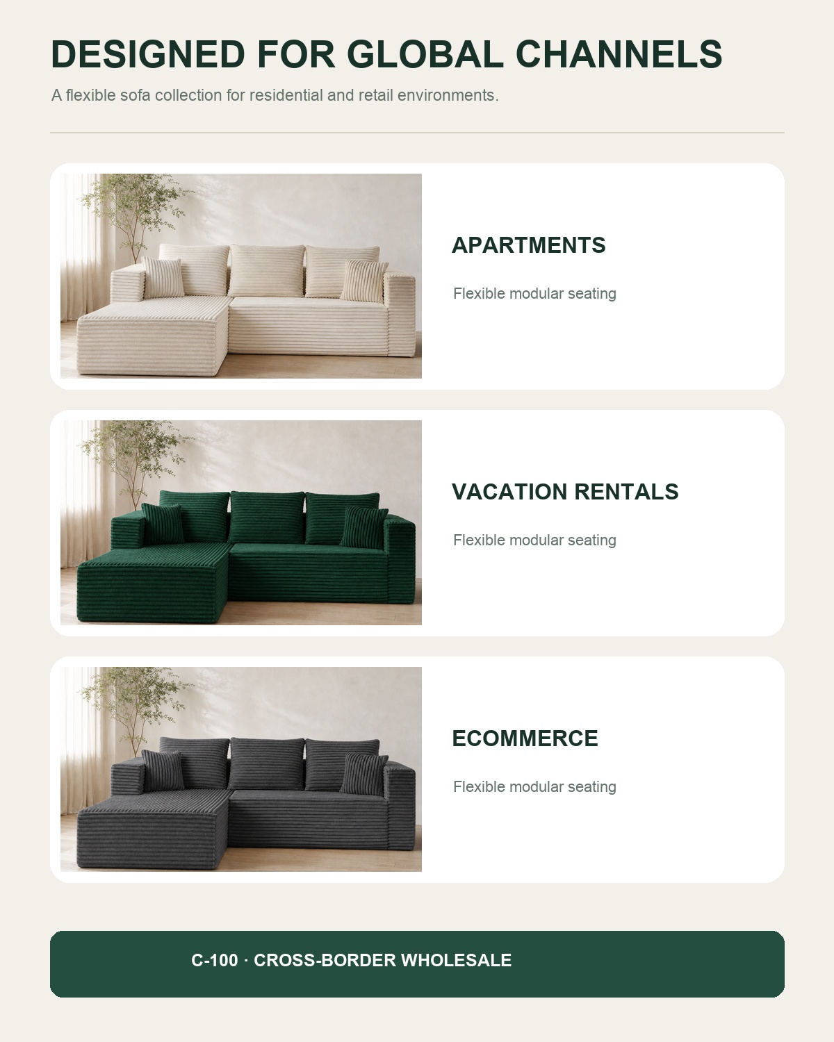 Application scenarios for the C-100 frameless modular compressed sofa