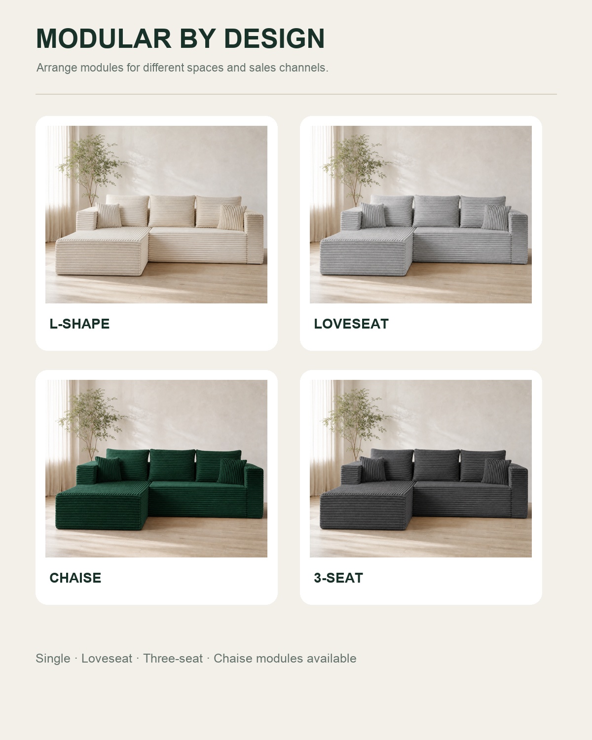 Modular layout options for the C-100 sectional sofa